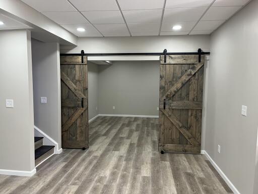 Finished Basement with Barn Doors