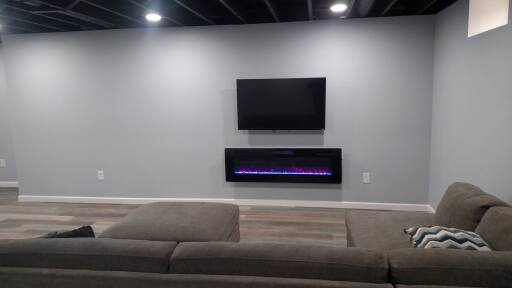 Finished Living Room with Electric Fireplace