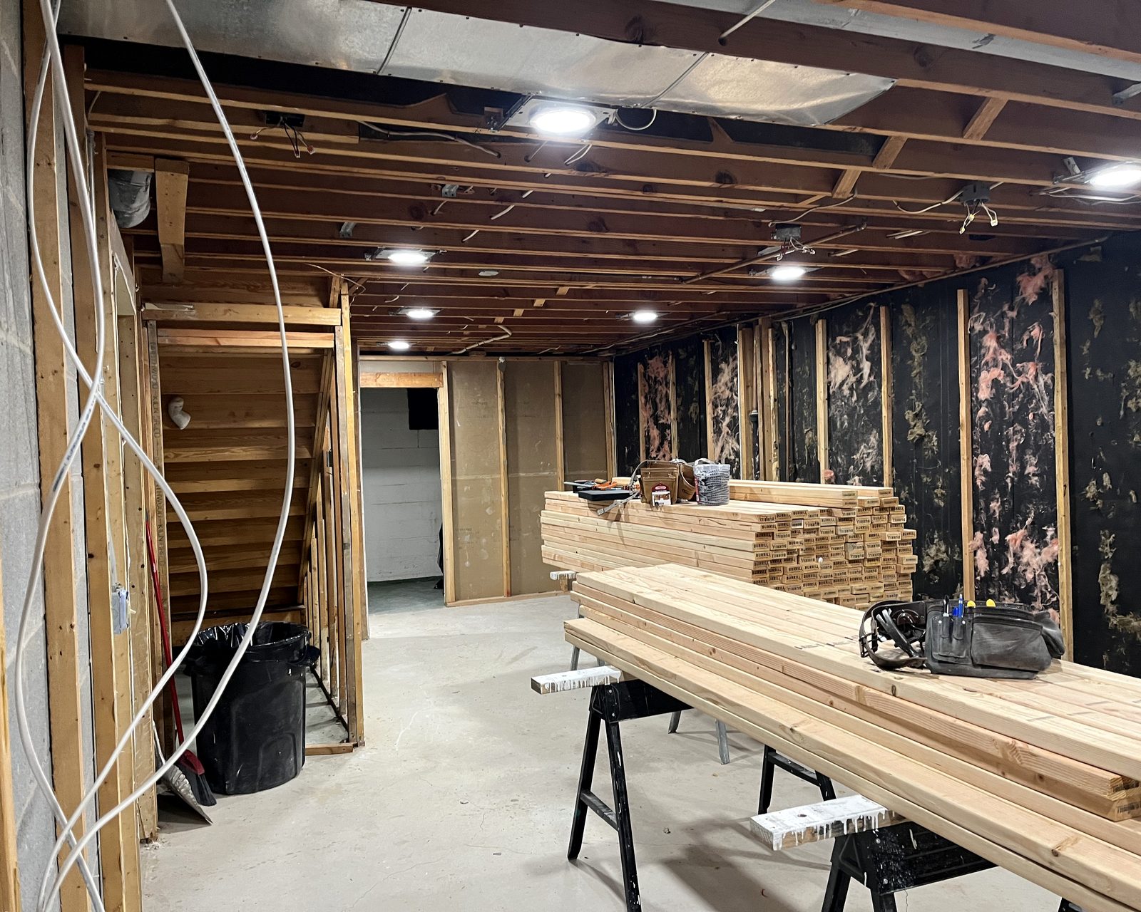 Structural framing and electrical rough-in